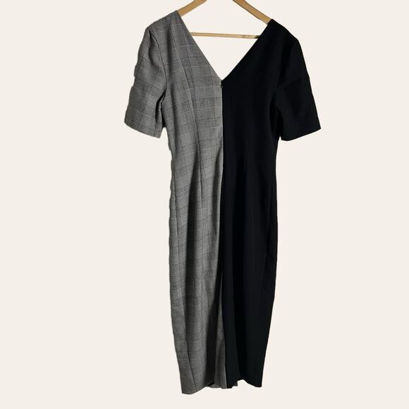 Fame and Partners Everly Black Plaid Button Front V-Neck Midi Dress Size 6 - Picture 13 of 16